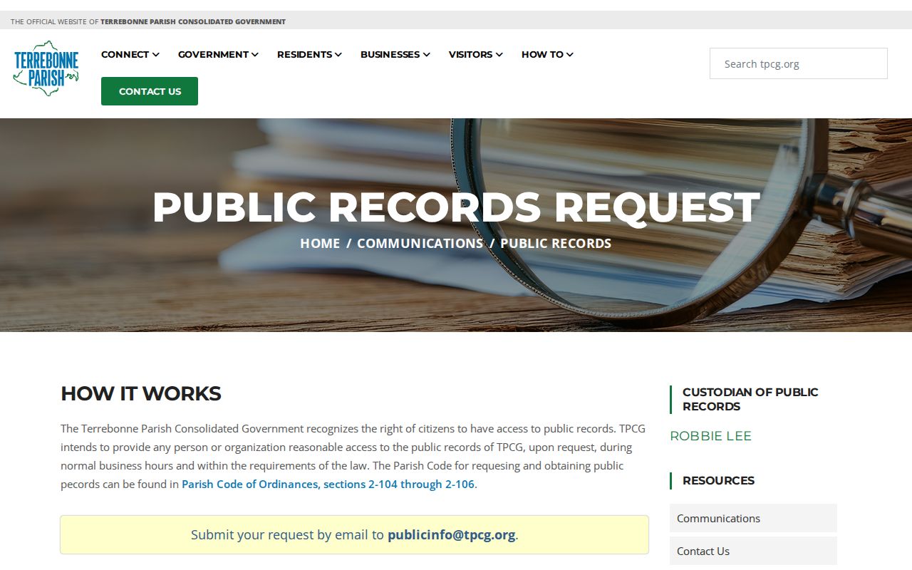 Houma residents directory TPCG public records request