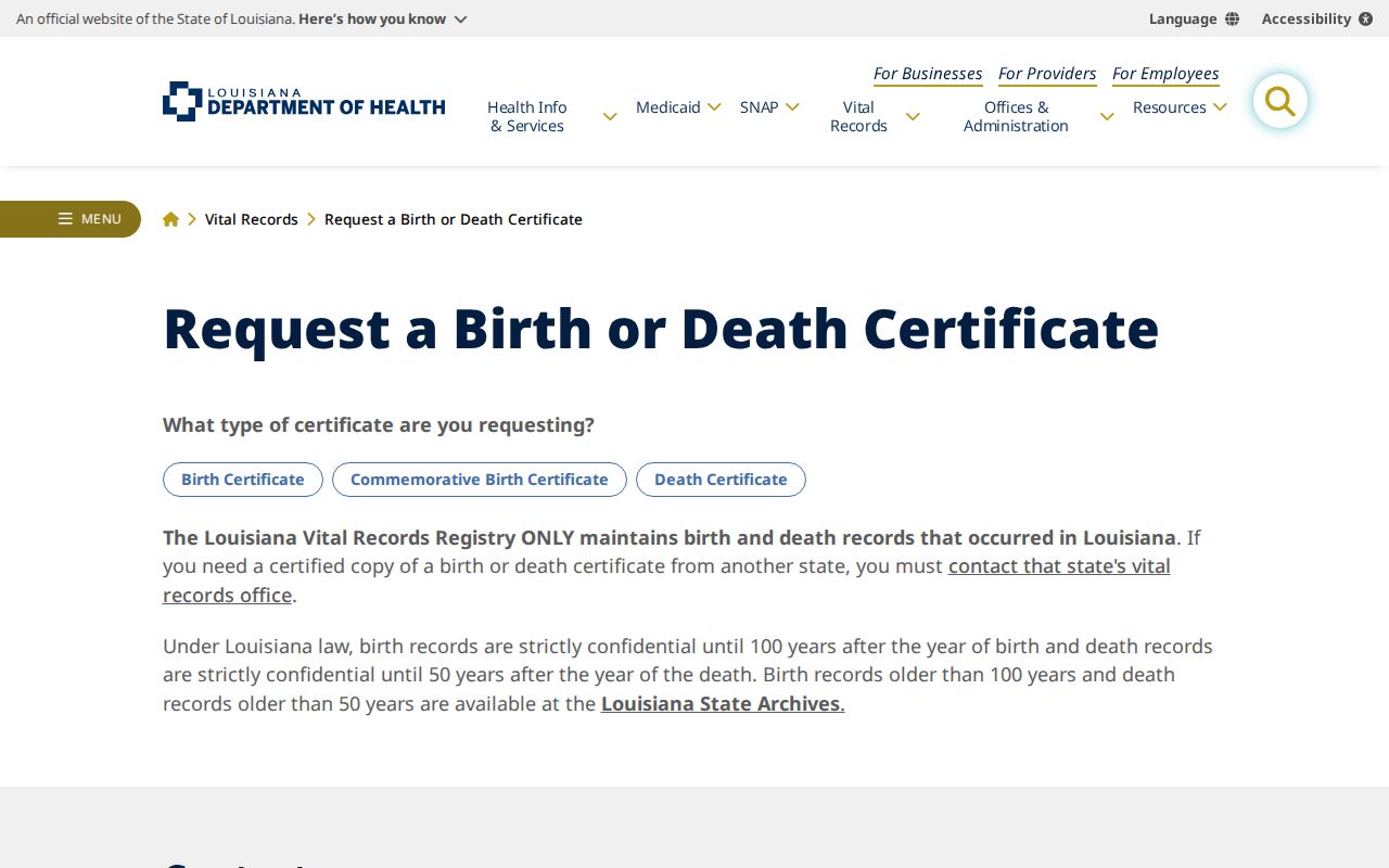 Houma resident lookup Louisiana vital record application